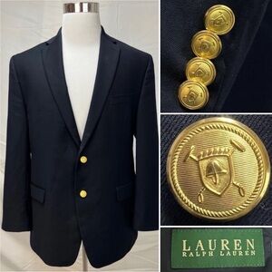 Ralph Lauren Men's 40R Navy Blue Gold Button Blazer Jacket Sport Coat